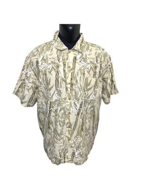 Solitude Tan Tropical Button Up Shirt Sz XL Casual Short Sleeve Embroidered
